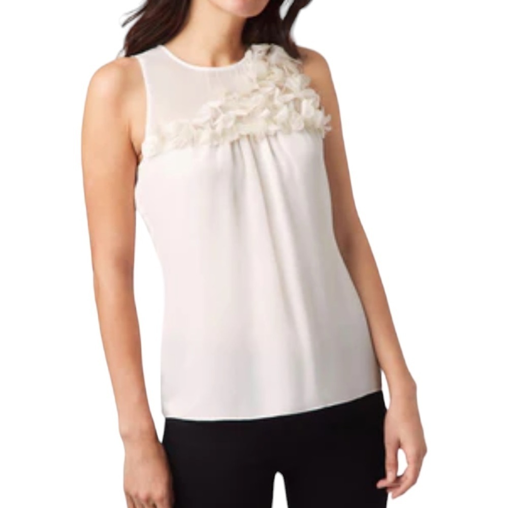 Ecru Silk 3D Floral Blouse